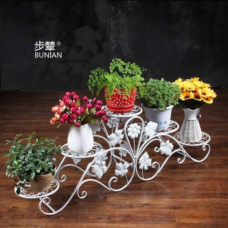 阳台艺术北欧花架子铁艺组装多层落地式黑白金属客厅地面花盆栽架