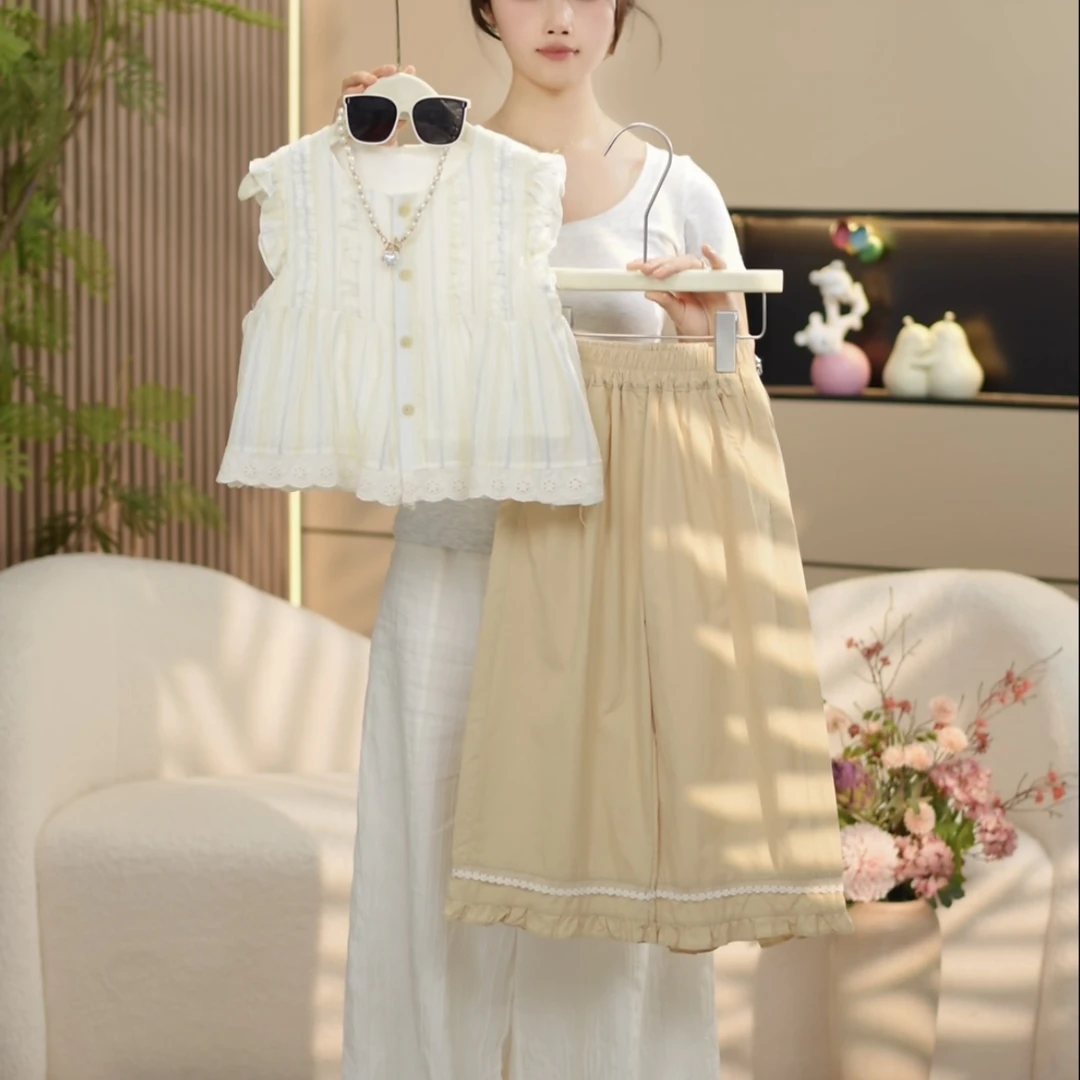 boboe/波波鹅女童夏季设计感时尚百搭新款套装上衣+裤子--Y4426