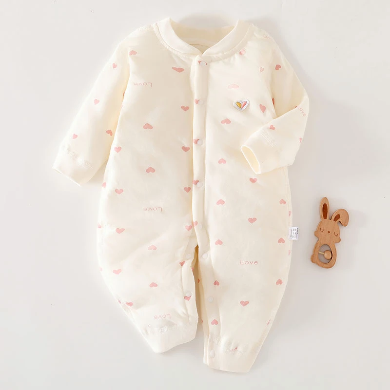 秋冬婴儿连体薄棉袄夹棉加厚新生儿棉衣0-12个月宝宝哈衣爬服春季