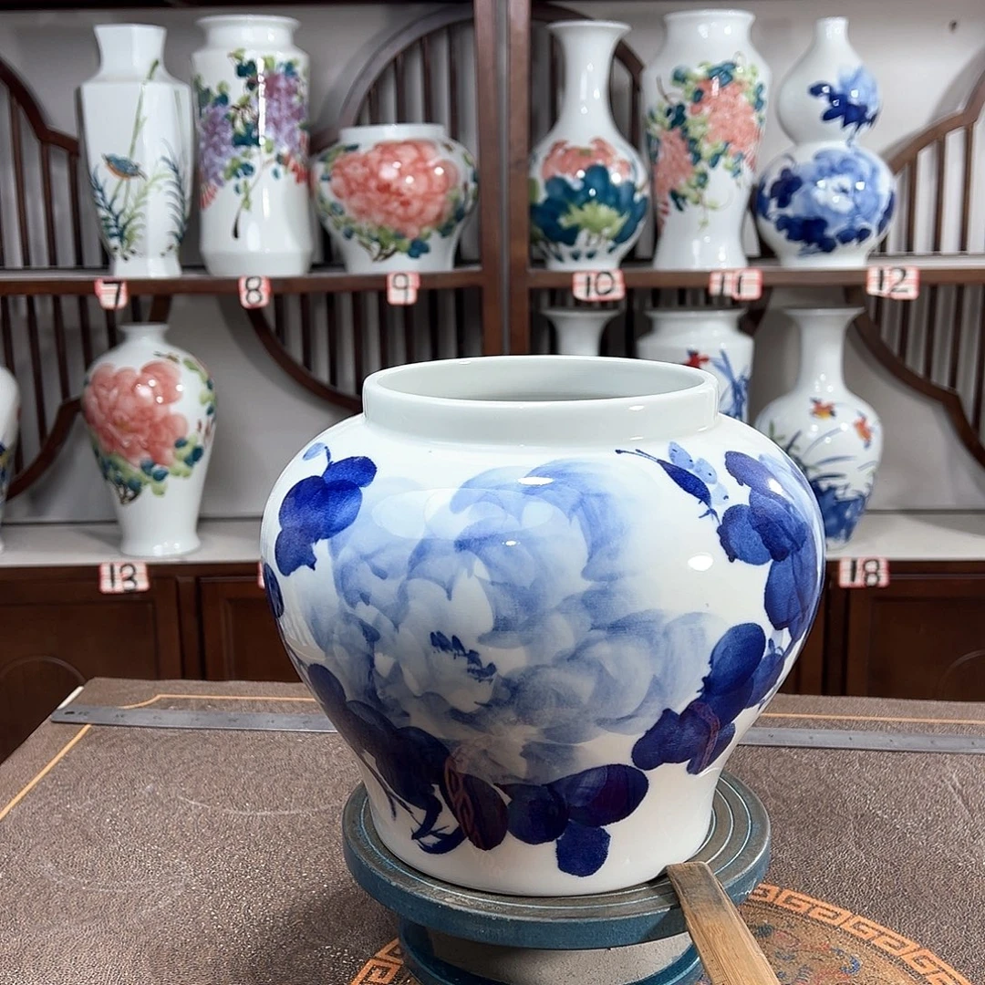 摆件景德镇陶瓷大口青牡