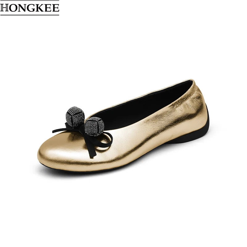 25圆头浅口蝴蝶结银色单鞋舒适时尚平底鞋H615D100