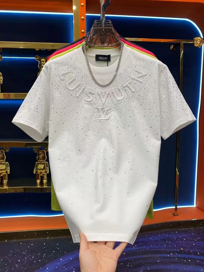 新款男士重工烫钻刺绣短袖圆领T恤 春夏款简约时尚T恤