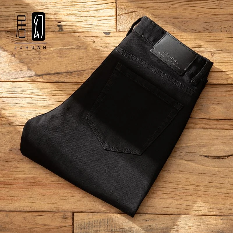 居幻男士黑色春秋季轻奢牛仔裤时尚百搭潮流直筒裤宽松休闲九分裤