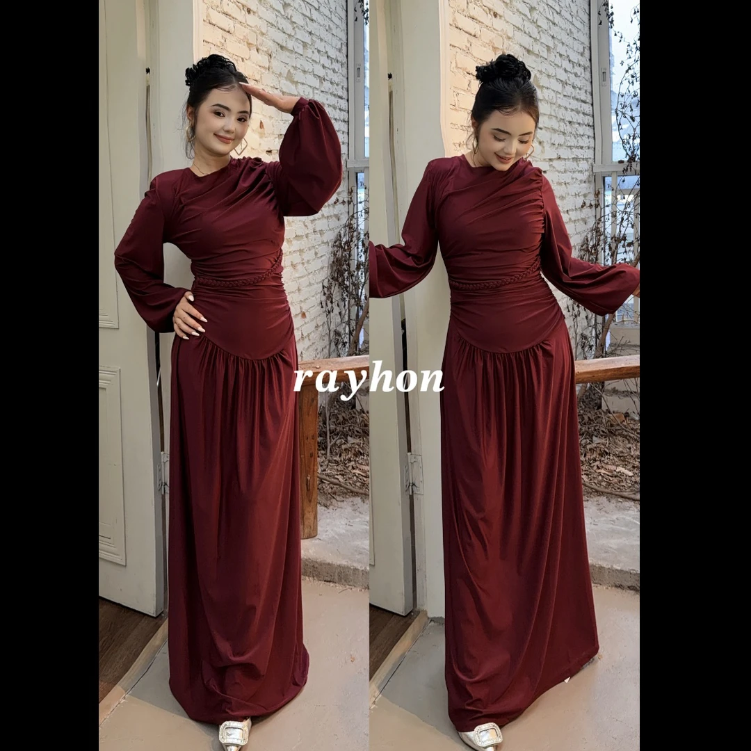 Rayhon秋季V领假两件腰部褶皱优雅气质连衣裙