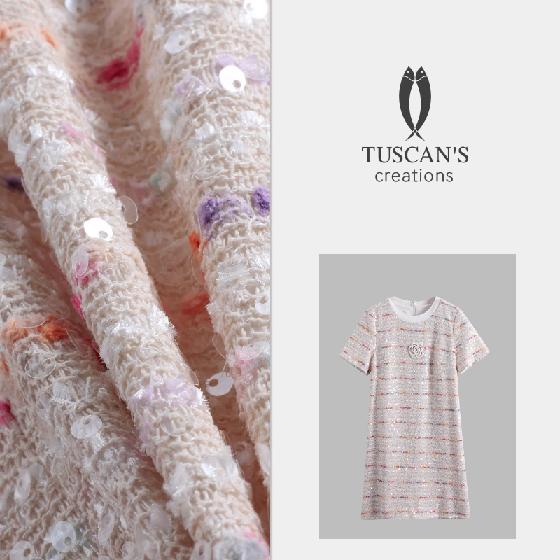 TUSCAN'S CREATIONS夏季小香风针织亮片气质名媛山茶花连衣裙时代