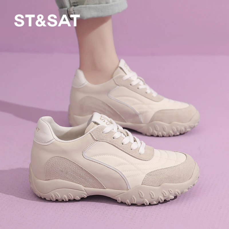星期六2025春季新款德训鞋女时尚休闲鞋透气软底跑步鞋内增高板鞋
