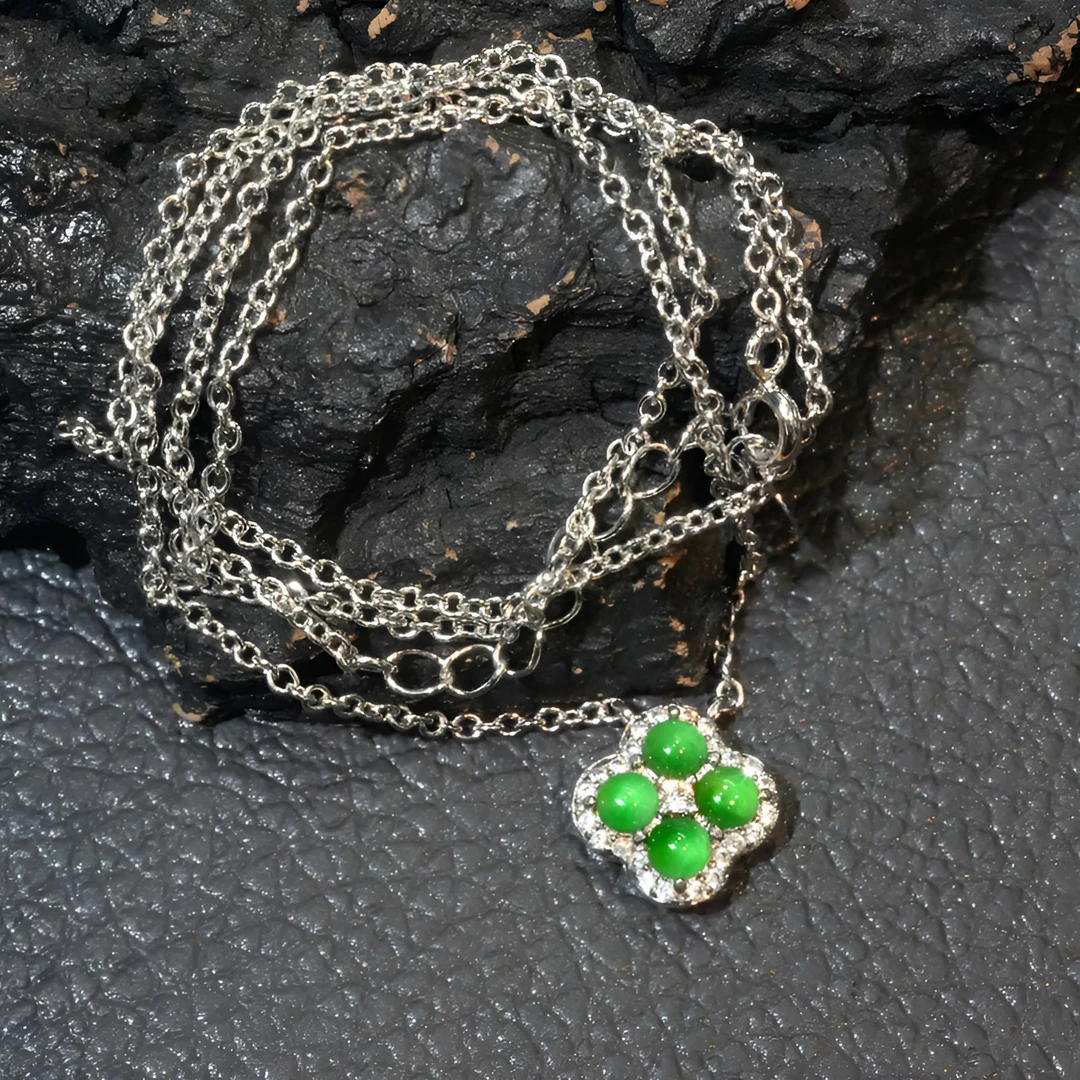 天然A货翡翠幸运草项链时尚精致首饰多样性发