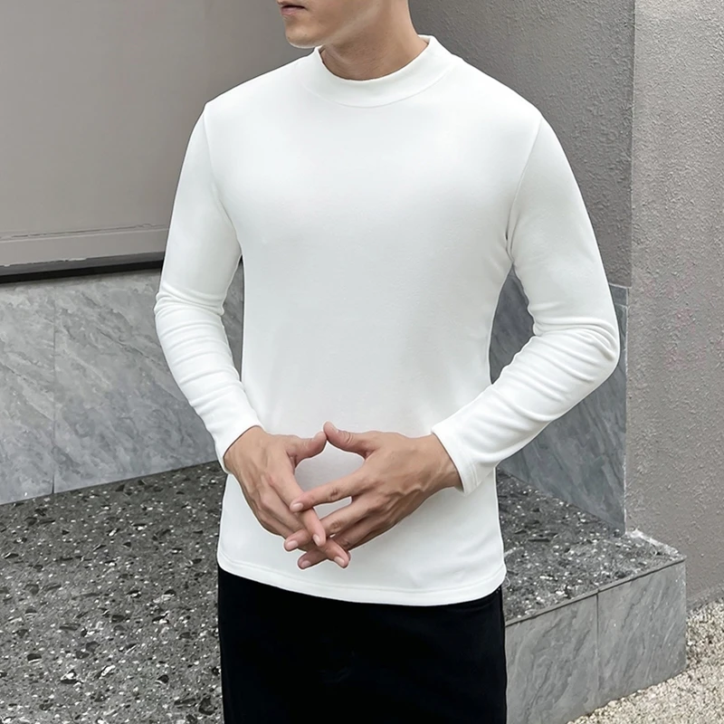 中国风长袖半高领德绒春秋冬季男士加厚保暖T恤圆领纯色百搭
