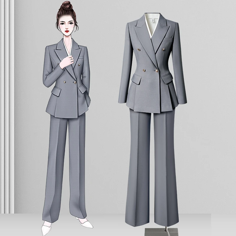 职业女裤套装长袖套装赫本风时髦通勤风工作服秋季正装女神范显瘦