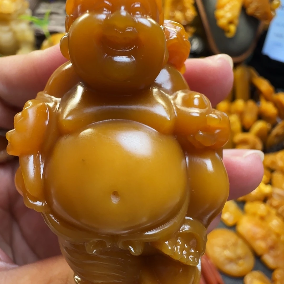 否***来未镶嵌石英质玉（黄龙玉）手把件缅黄 刘海戏金蟾（不退换）