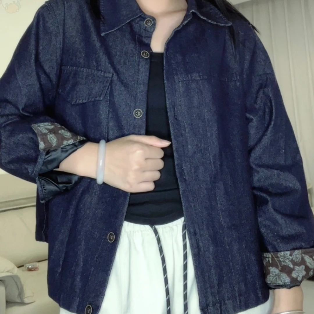 女士新款宽松复古港味长袖牛仔加里子