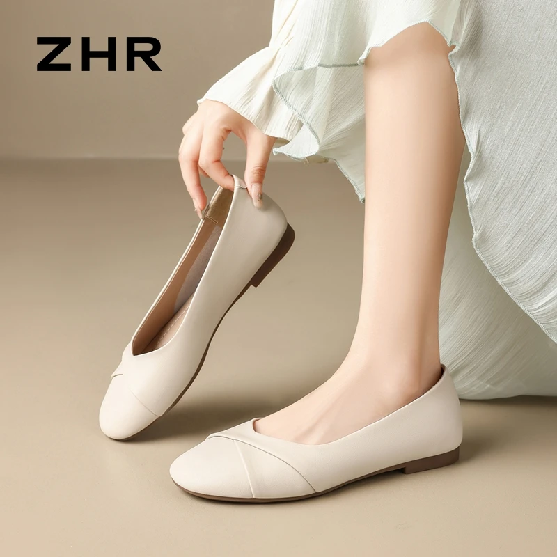 ZHR/则则法式平底方头单鞋女2025真皮新款软底玛丽珍鞋百搭乐福鞋