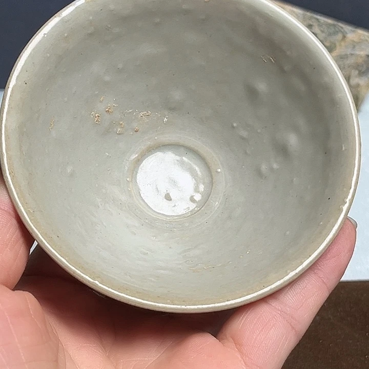 瓷片瓷器耀州窑月白釉束口盏