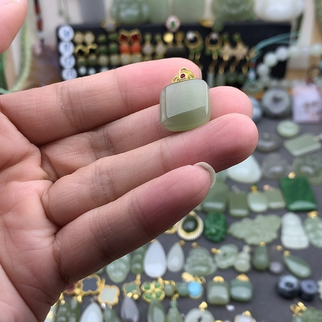 和田玉银S925镶嵌吊坠(不含链)