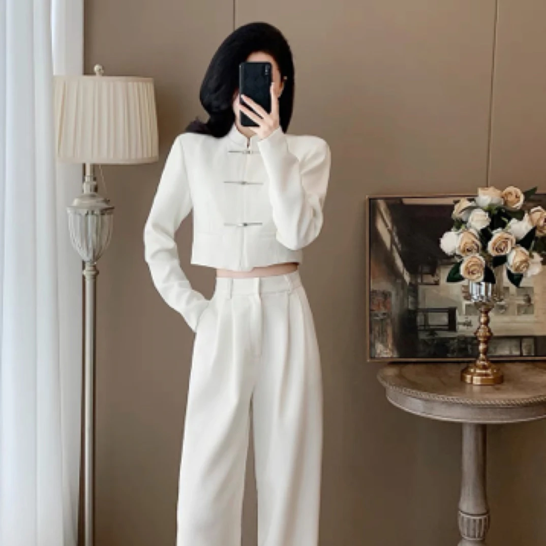 【小依专享】W3F1199XB新中式秋季女式中国风短款休闲白色外套-1199