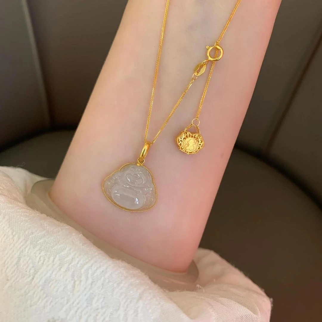 铜合金项链 新中式佛公项链女温柔可爱弥勒佛吊坠锁骨链七夕礼物