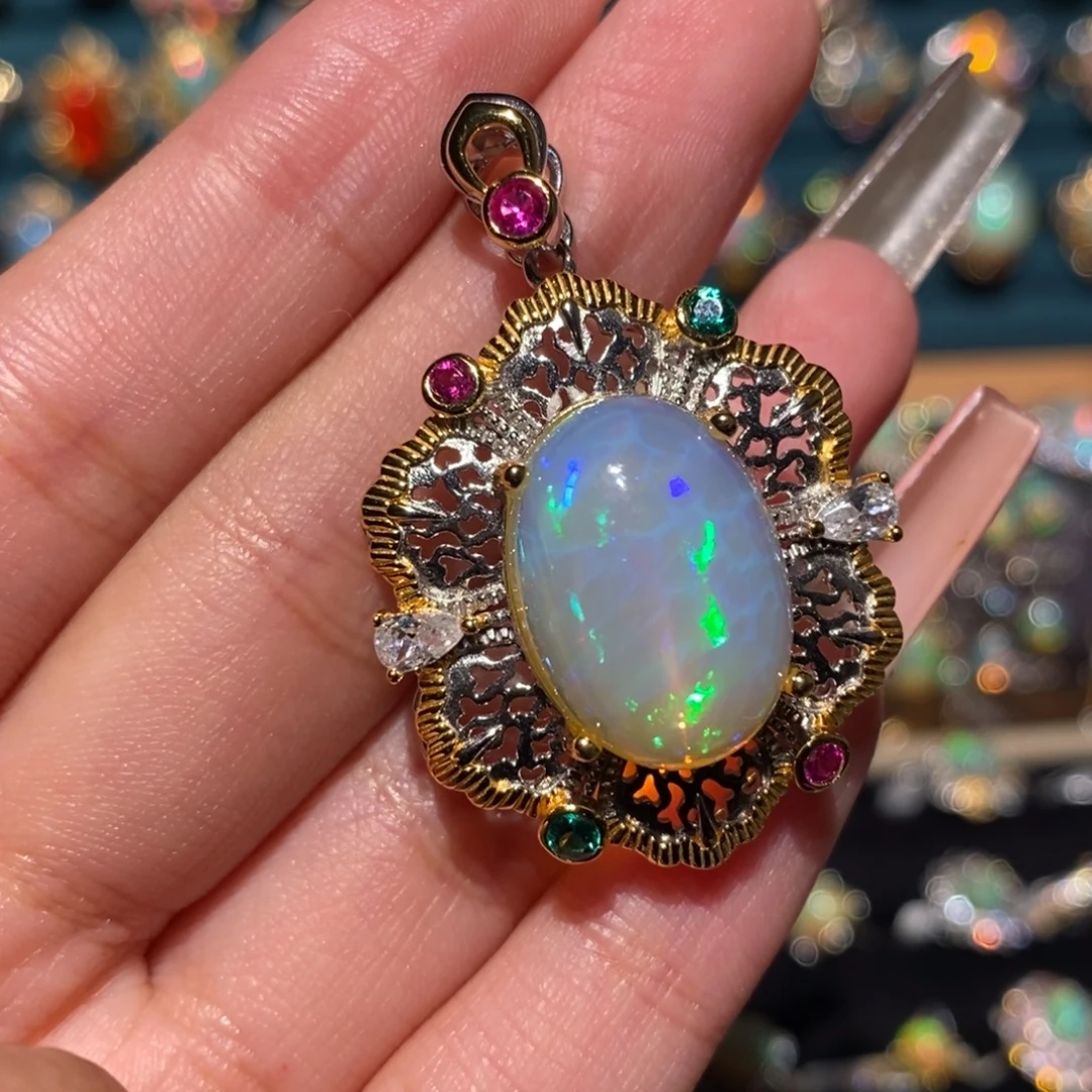 欧泊银S925镶嵌吊坠