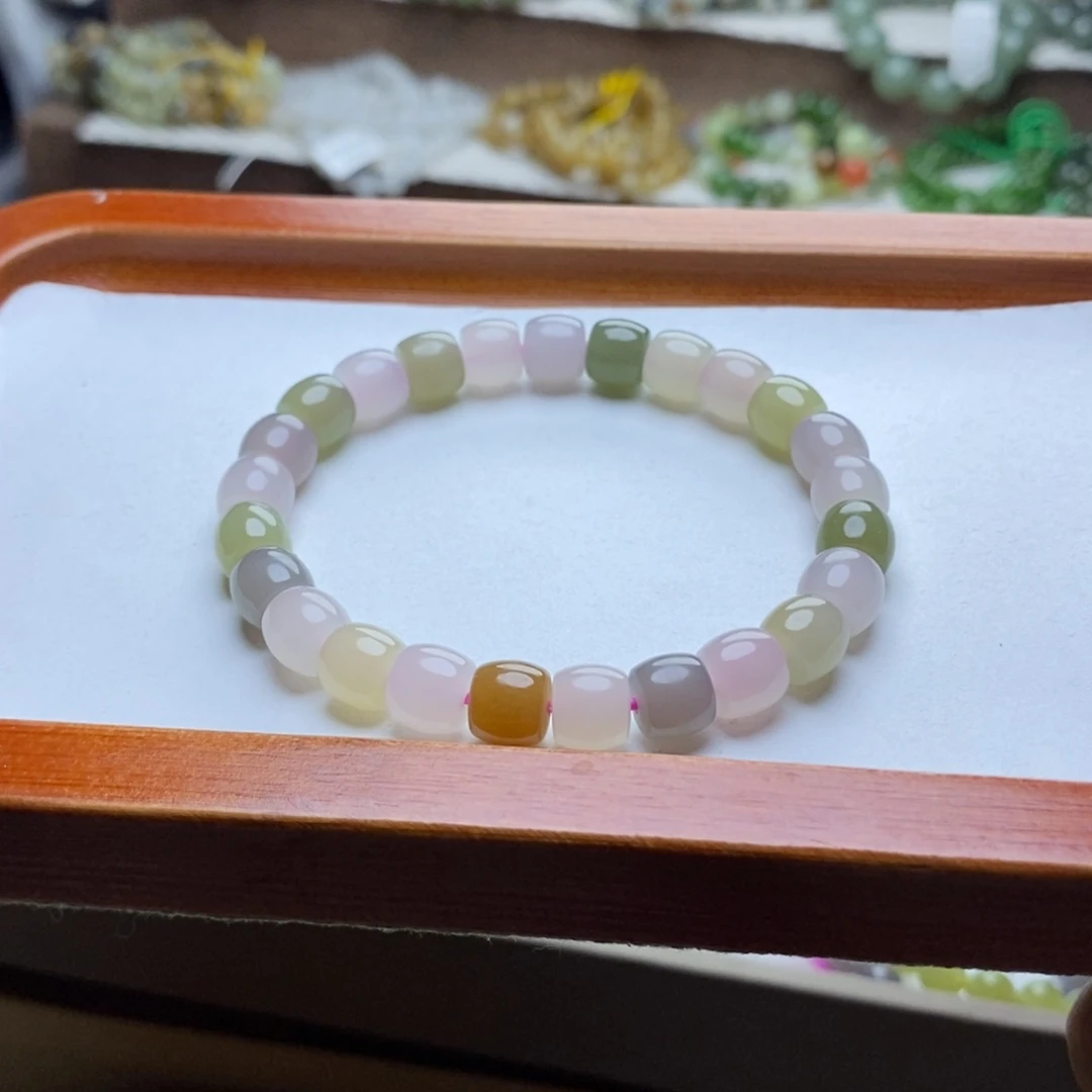 未镶嵌手链和田玉8mm马卡龙多宝直切