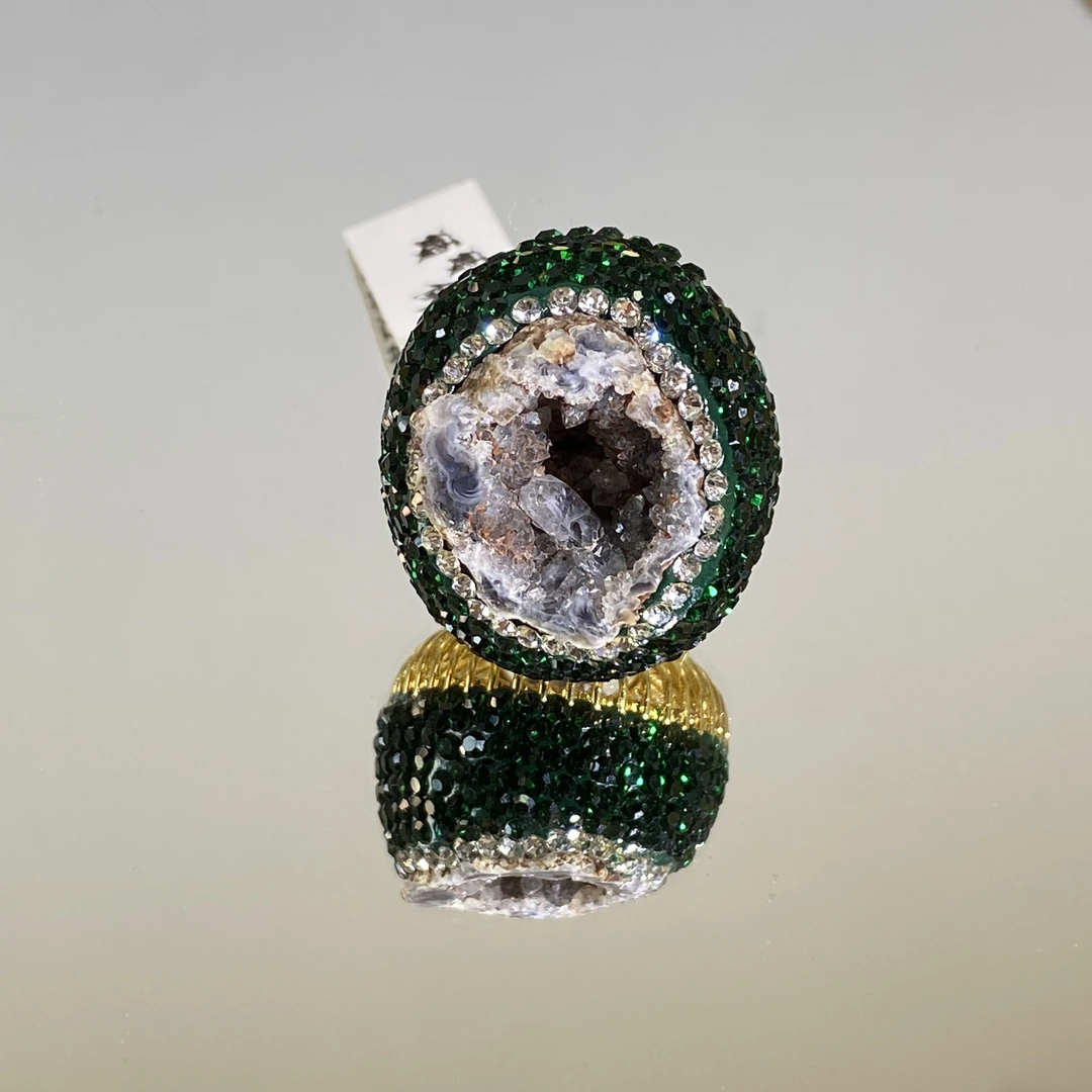 铜合金合成锆石戒指 TTSD 绿色聚宝盆时尚气质轻奢女士戒指 2047