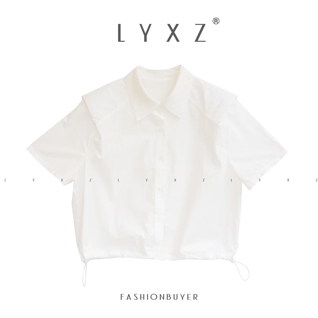 LYXZ x 大小与【薄雾清晨】夏季新款下摆抽带垫肩短袖衬衫77937