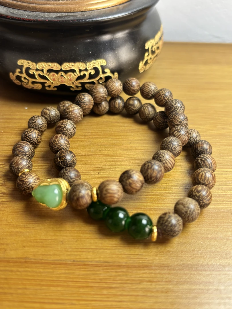 增香沉香木【福顺文玩】cx双圈带绿葫芦