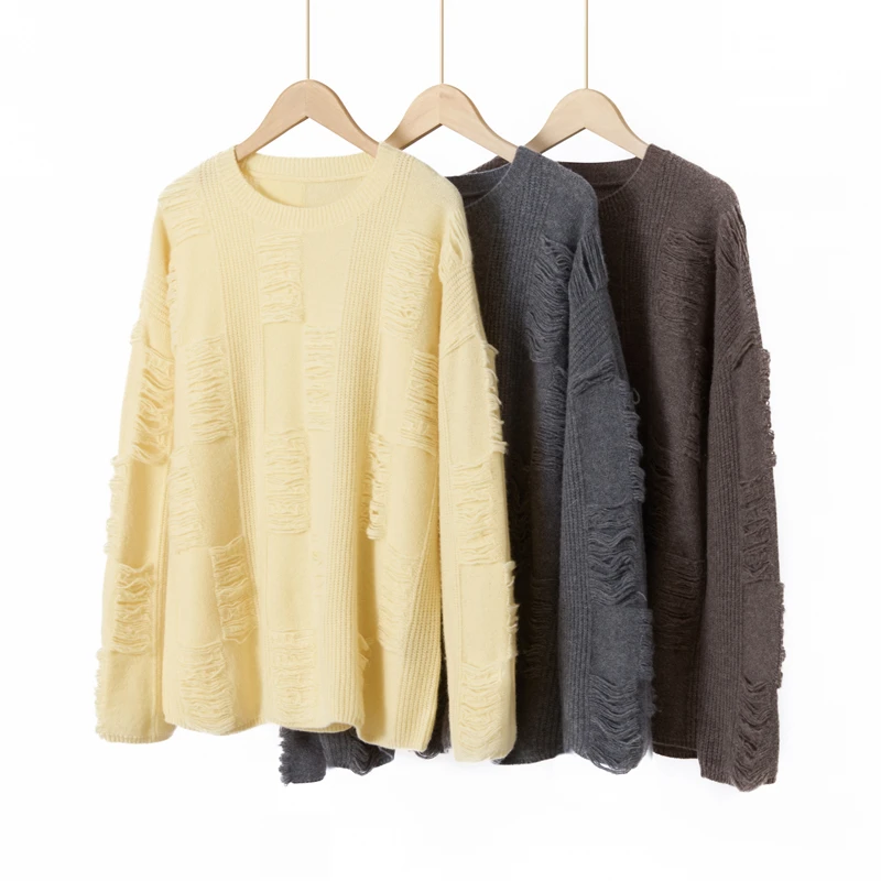 甄选优质山羊绒针织休闲羊绒衫新款百搭浮线圆领羊毛衫女士打底衫