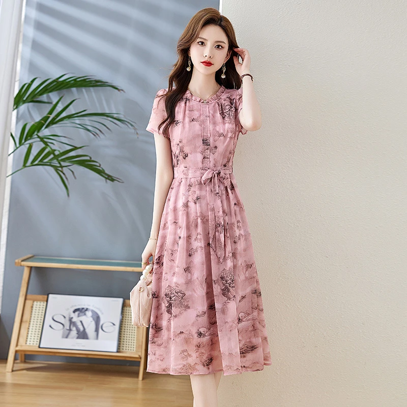 吸汗低腰高腰夏季微胖女连衣裙夏装女装长裙复古