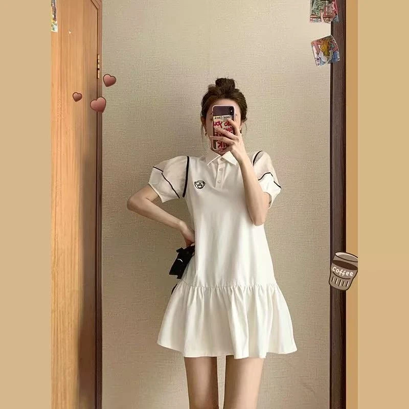 122-【宠粉福利】Polo领连衣裙春2025新款法式复古名媛学院风白色