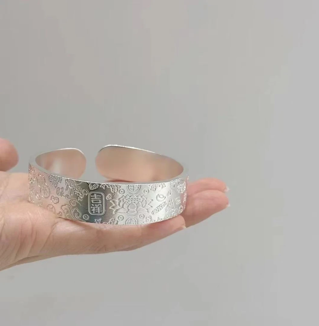 999.9银新款八宝莲花百搭简约镯