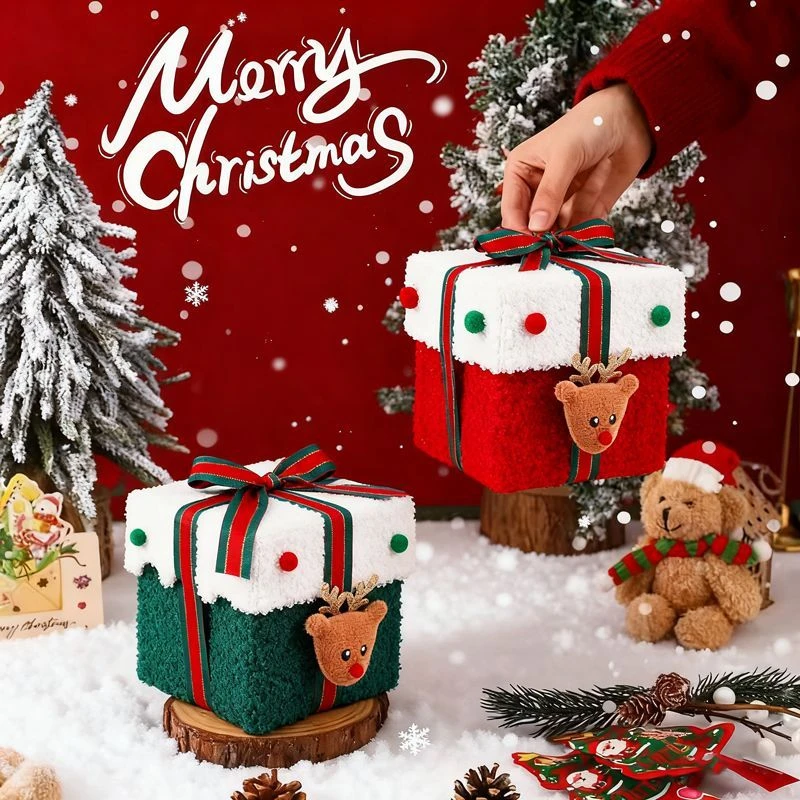 圣诞节礼物盒高颜值绒布平安果包装盒圣诞礼品装饰平安夜苹果包装