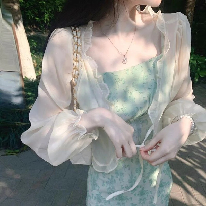 2025冰丝防晒雪纺开衫女夏薄款空调衫外搭罩衫配吊带裙小坎肩披肩