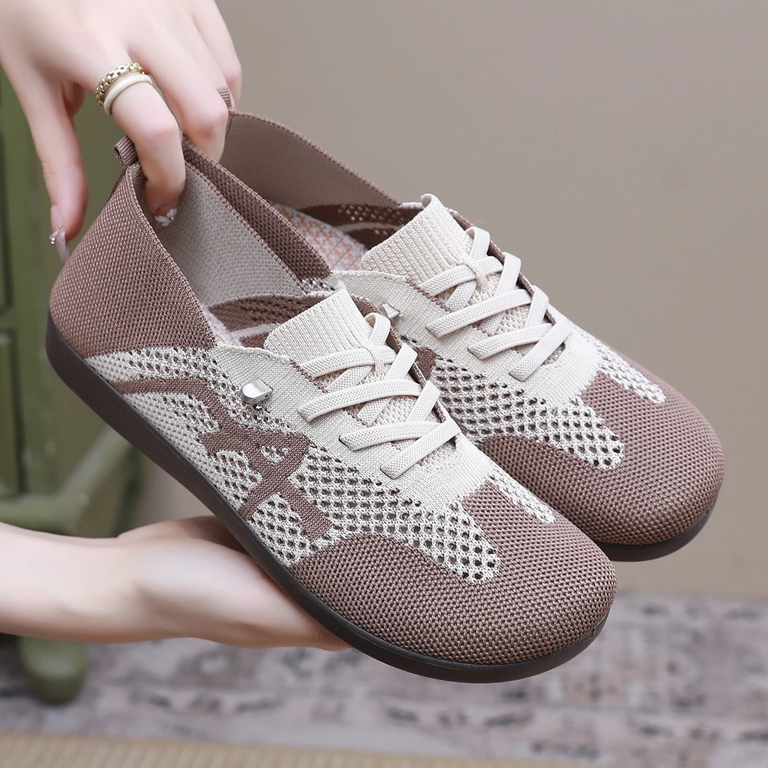 夏季飞织软底妈妈鞋透气防滑中老年健步鞋舒适轻便日常晨练休闲鞋