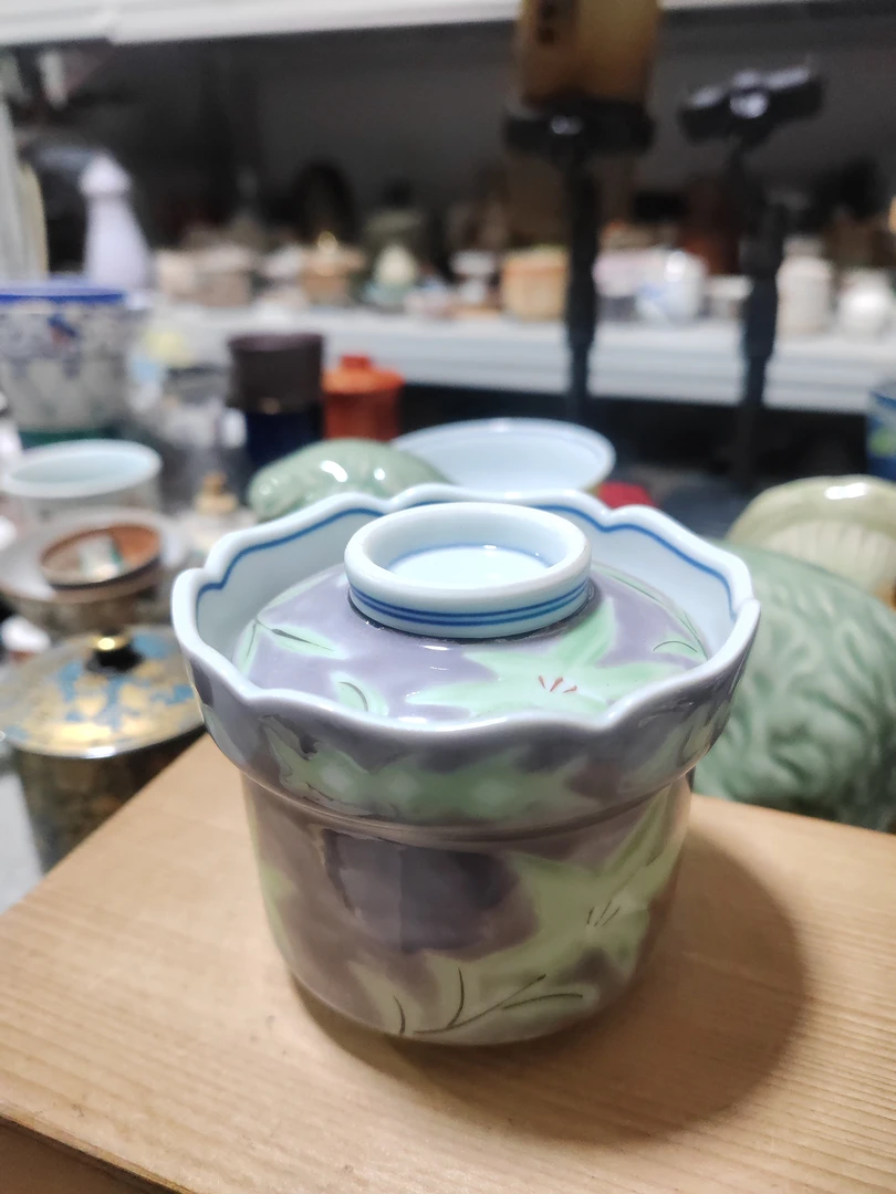 陶華白瓷地包釉下彩天盖碗01/16陶瓷手工