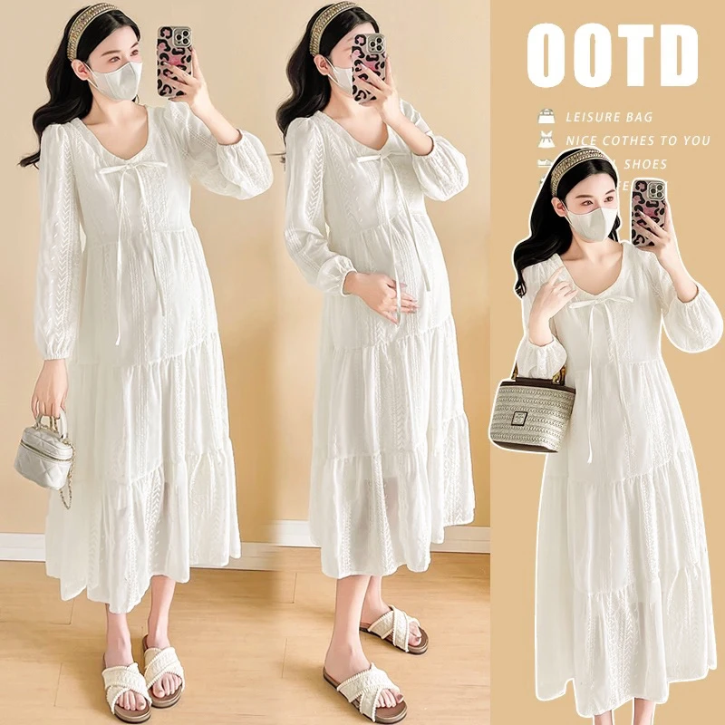 Y3344#2.21新款2025孕妇装春季新款蕾丝法式气质中长款孕妇连衣裙