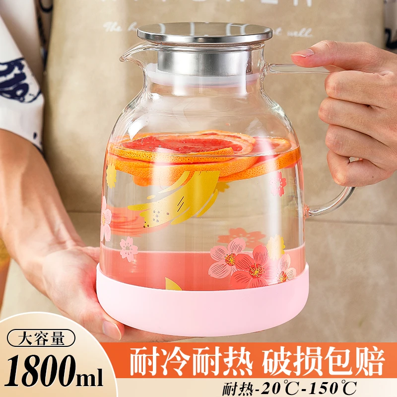 樱花水壶可爱透明家用大容量印花耐热凉水壶