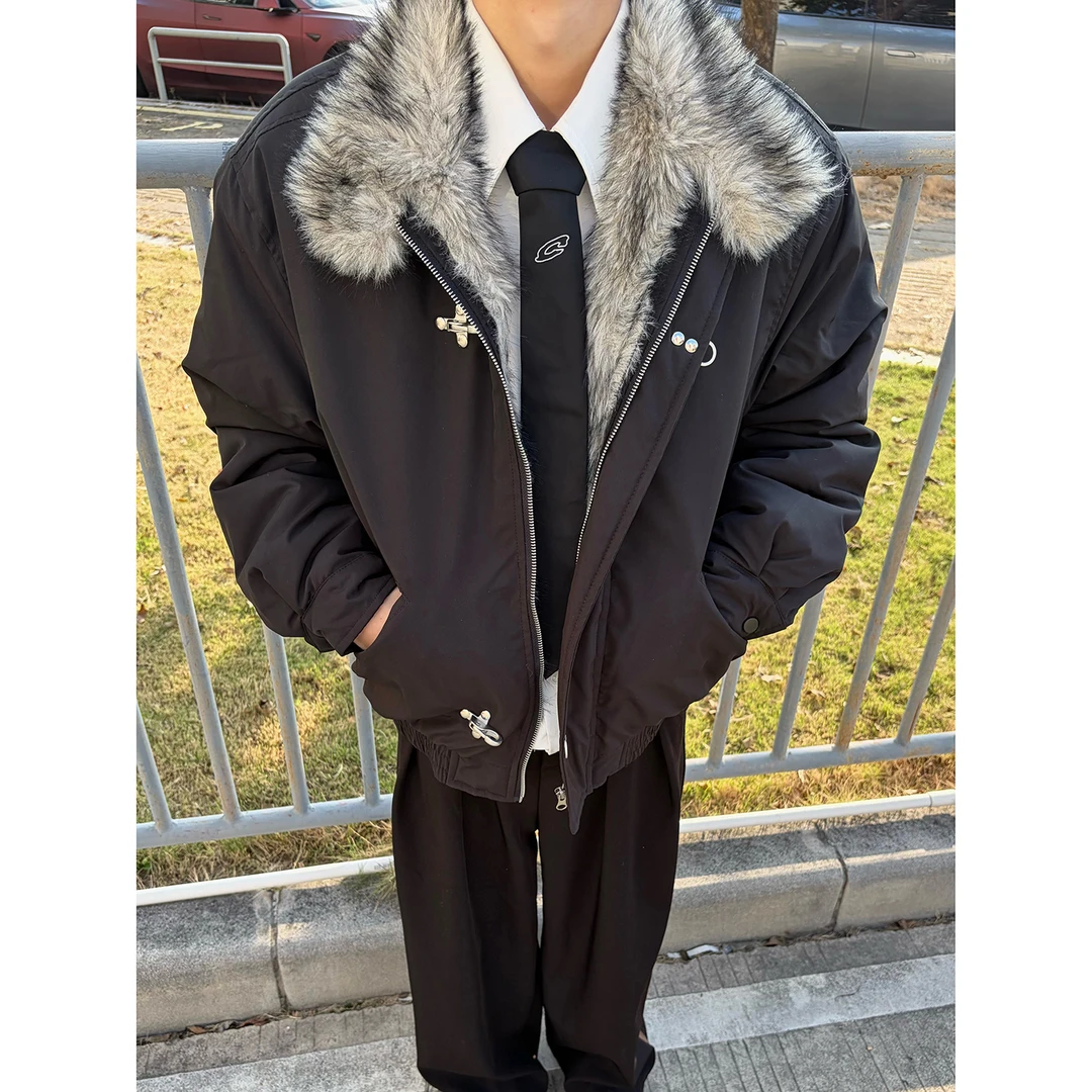 WTHP美式飞机扣设计立领夹克棉服男宽松加厚保暖座山雕外套冬季