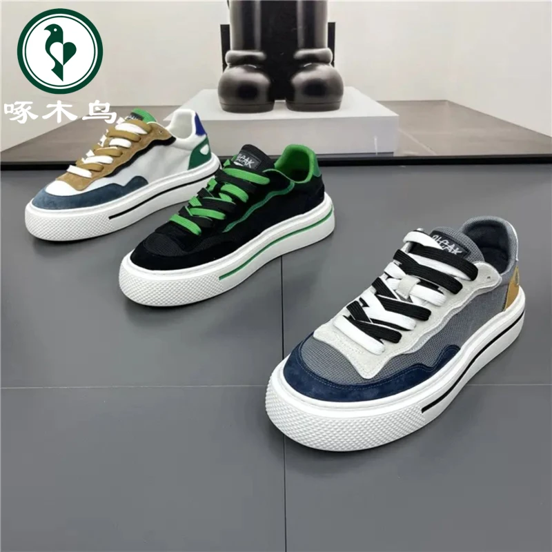 啄木鸟男鞋运动休闲网面鞋秋季新款透气网鞋增高板鞋男士拼色潮鞋