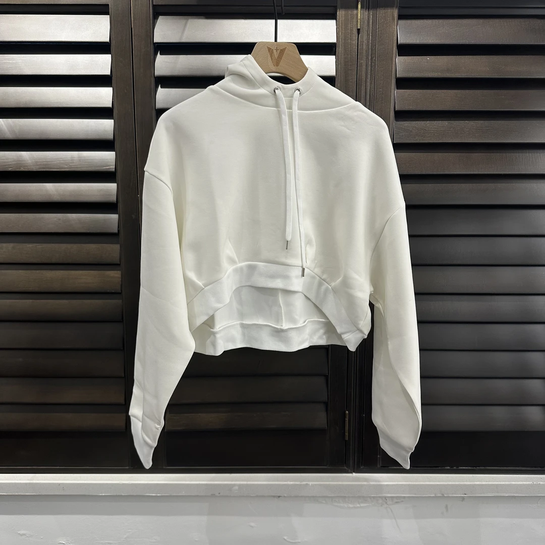 长袖运动白色短款女士连帽卫衣-LIN2020-CW4030