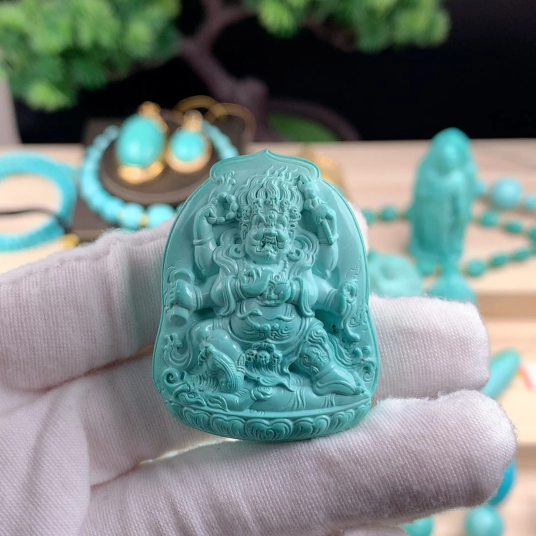 绿松石六臂大黑天未镶嵌