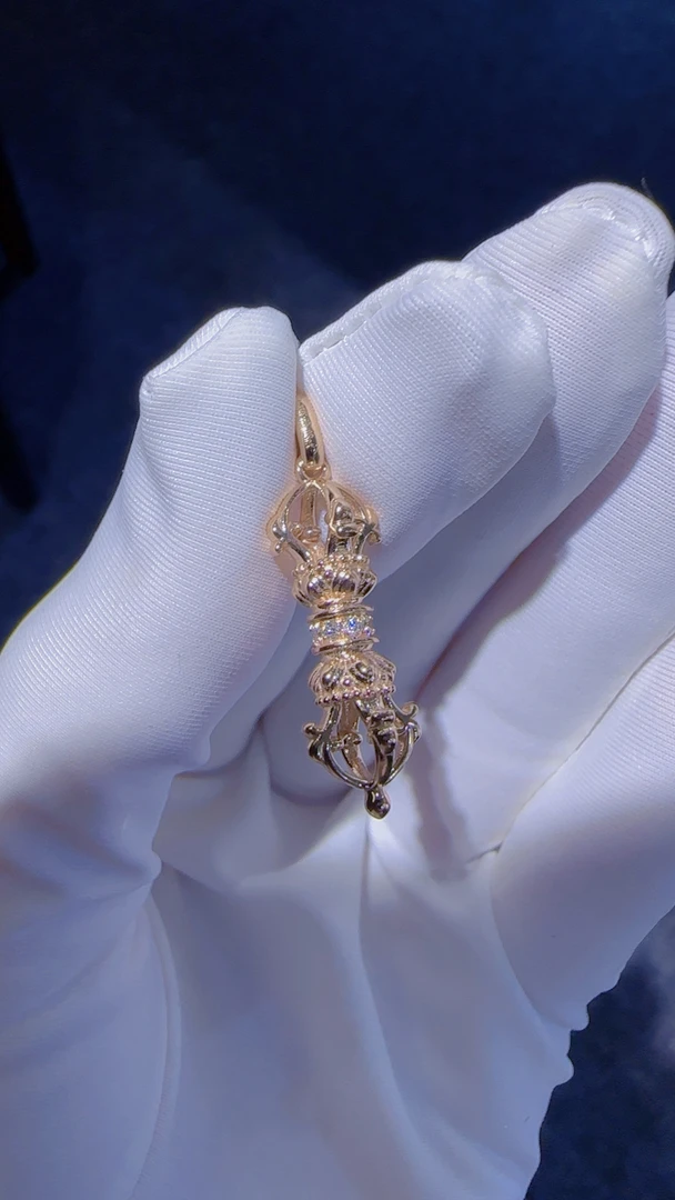 正品18K金钻石金钢杵吊坠