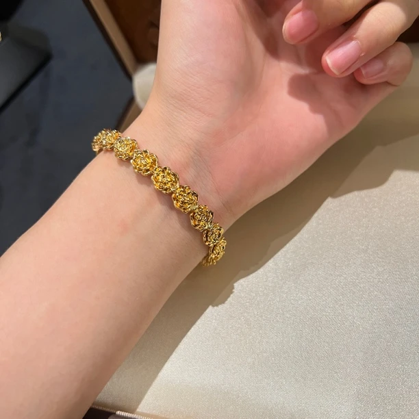 铜合金手链 高定重工设计款玫瑰花开口手链