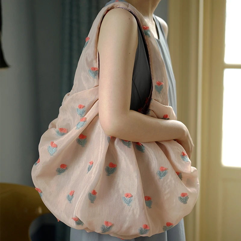 housedesign原创夏可爱文艺新款单肩腋下包重工刺绣质感手提包女