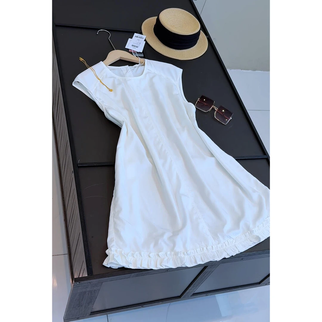 韩系简约高级感休闲宽松无袖圆领背心复古气质纯色中长款上衣女