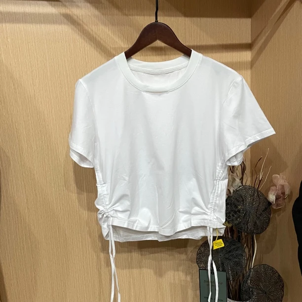 设计师款夏季纯白色短袖抽绳款时尚休闲纯色圆领休闲时尚