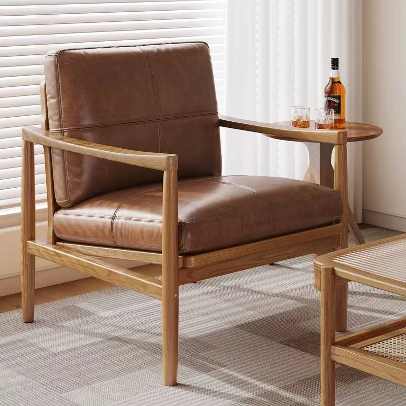 汉克椅实木沙发椅家用客厅阳台休闲懒人椅复古单人扶手茶桌椅子
