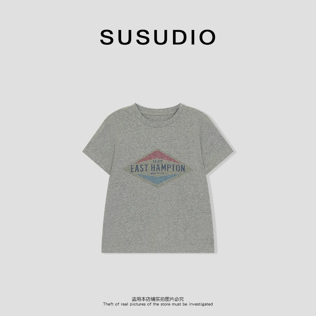 SUSUDIO③  美式复古宽松慵懒风短袖T恤 10166