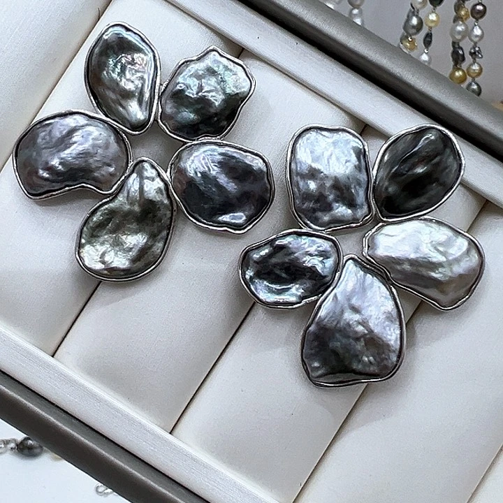 银S925镶嵌海水珍珠耳饰