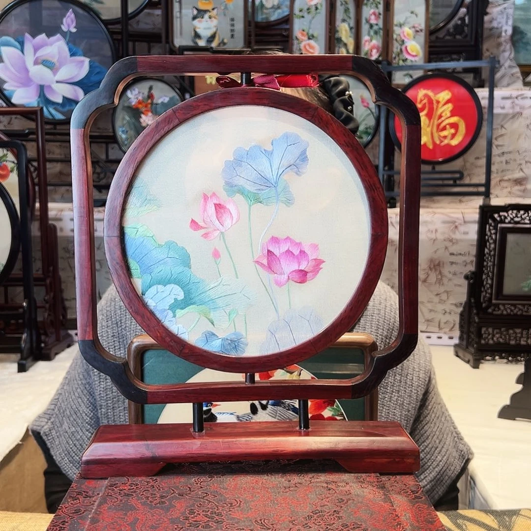 织绣苏绣摆台红木手工双面