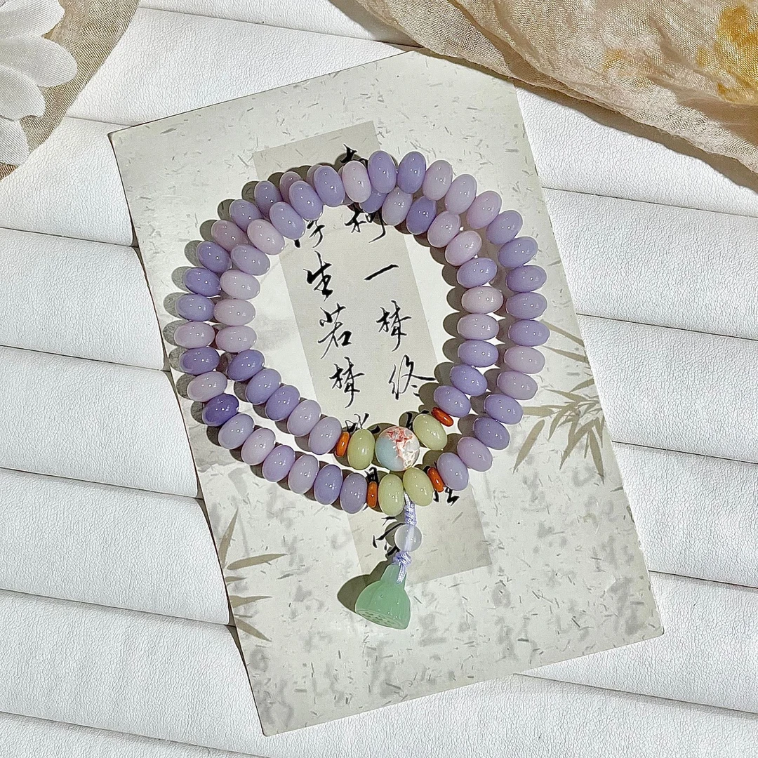 【出水芙蓉】新品紫色菩提双圈手串 天然菩提根温柔国风手持文玩