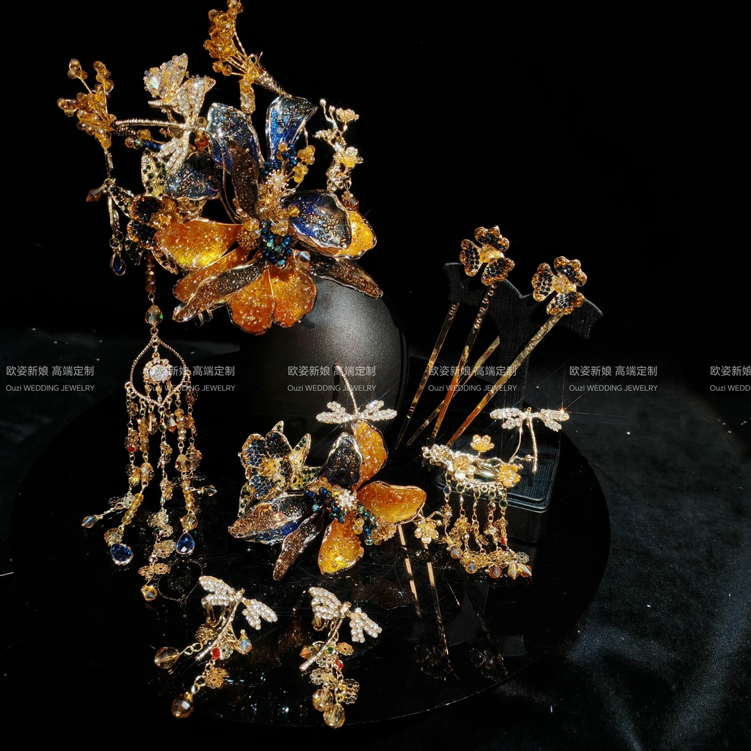 欧姿大气金色系绝绝子设计感新中式高定小众婚礼结婚跟妆配饰028